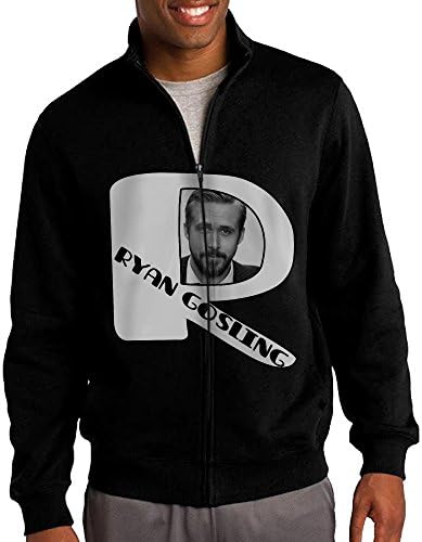 GNGN Men Nice Ryan Gosling Poster Camping Casual Style Standup Collar Jacket Zip Sweatshirt Casual Style XL Black