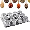 GoMaihe Magnetische Roestvrijstalen Kruidenpotjes 12 Stuks Set, Ronde kruidenpotjes Kruiden Shakers, Kruidencontainer…