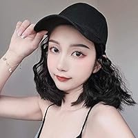 XSWZAQ Baseball Cap Wig with Hair Extensions Synthetic Short Bob Hairstyles Hat for Women Easy to Use Adjustable Black Baseball Hat Short Curly Hair