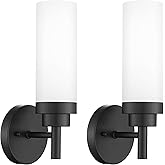 Emak Modern Wall Sconce Set of 2, Black Bathroom Light Fixtures with Milk Glass Shade, Farmhouse Wall Lamp for Bathroom, Bedr