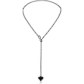 Manfnee Black Heart Y Necklace, Stainless Steel Cuban Chain, 31.5 Inches, Unisex Adults, Minimalist Gothic