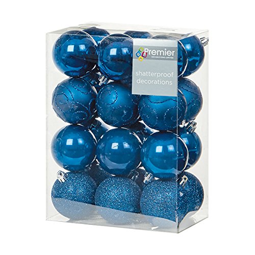Pack of 24 60mm Blue Shatterproof Baubles