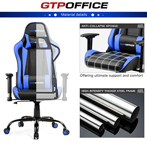 Gaming Chair Office Racing Computer Desk Chairs Ergonomic Executive Manager Work High Back Adjustable Swivel Task Chair Tilt E-Sports Chair Blue