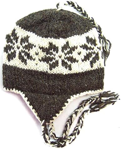 Nepal Hand Knit Pure Large Lotus Leaf Sherpa Hat - Premium Cold Weather Hat with Ear Flaps &amp; Soft, Warm &amp; Comfortable Fleece Lining