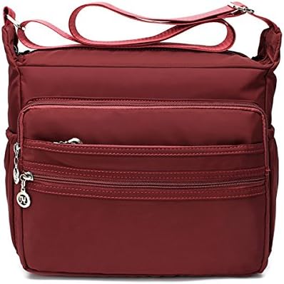 Light-weight Nylon Shoulder Crossbody Bags - Messenger Handbag Purse (Dark Red,L)