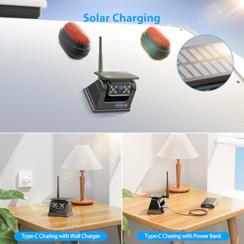 4 Magnetic Solar Wireless Reversing Camera Kit, 10.1" 1080P Touchscreen Monitor, 1 Min Installation, 9600mAh Rechargeable Battery, DVR Recording, IP69K Waterproof Camera for Trailer Van Motorhome