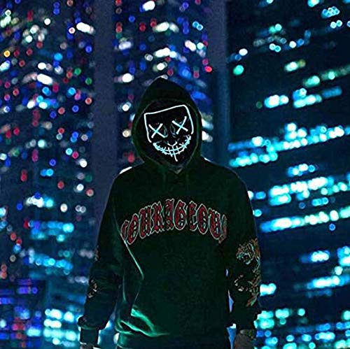 Yostyle Halloween Scary Mask Cosplay Led Costume Mask EL Wire Light up for Halloween Festival Party Blue