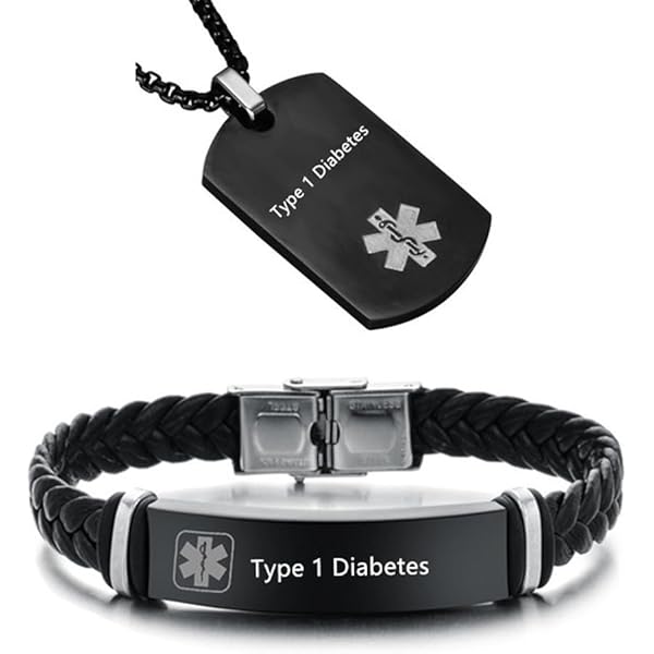 LiFashion Stainless Steel Medical Alert Jewelry Set - Black Engravable Necklace & Paracord Bracelet For Emergency ID - View #2
