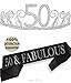 50th Birthday Tiara and Sash, Happy 50th Birthday Party Supplies, 50 & Fabulous Black Glitter Satin Sash and Crystal Tiara Birthday Crown for 50th Birthday Party Supplies and Decorations primary