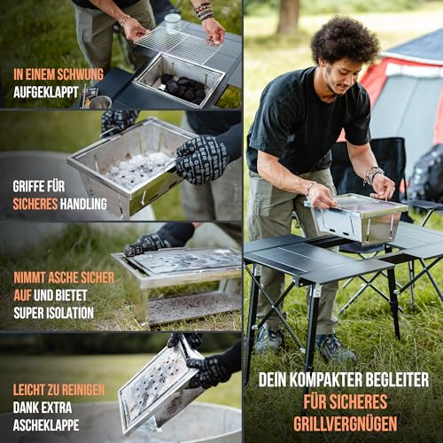 Castra Premium Camping Table with Integrated Grill - Aluminium 7075, Height Adjustable, Outdoor Weatherproof, Innovative Folding System, Multifunctional Table & Camping Accessories for Garden, Travel & Fishing
