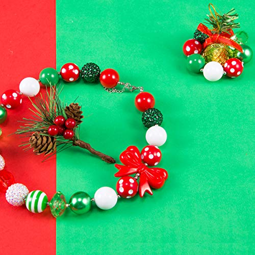 Madholly 2 Pcs Stretch Christmas Beaded Bracelet Necklace Set- Kids Holiday Festive Jewelry Set with Red White and Green Xmas Theme Beads for Children Girls Women Fun Christmas Gifts Present - Thumbnail 4