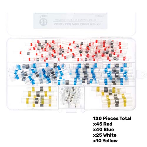 Solder Seal Wire Connectors 120 | Fast, Easy and Effective Waterproof Electrical Connectors | No Solder | Heat Gun Included | Repair Your Car, Speakers, Lights With Long Lasting Connections