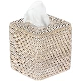Kouboo Rattan Taschentuchbox-Abdeckung – Handgewebt, Weiß, 14x14x14,6 Cm