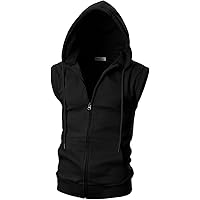 Ohoo Mens Slim Fit Sleeveless Lightweight Zip-up Hooded Vest 2 Way
