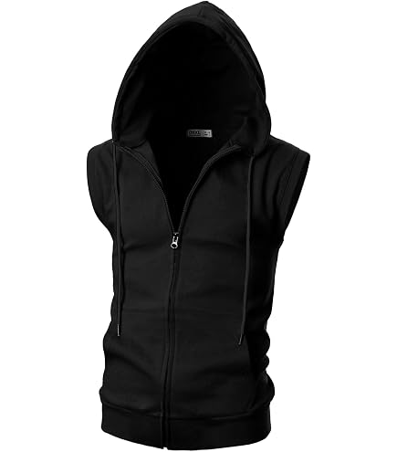 トップス 00's tornado mart Sleeveless Hoodie Vest Ohoo Mens Slim Fit Sleeveless Lightweight Zip-up Hooded Vest 2 Way