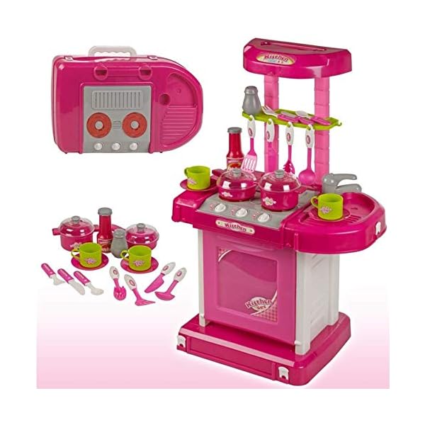 TikTakToo Kinderküche Puppenküche im Koffer mit Zubehör - Küche mit Licht und Sound zum mitnehmen für Kinder Spielküche…