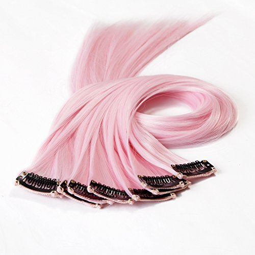 Neitsi 10pcs 18inch Colored Highlight Synthetic Clip on in Hair Extensions #F01 Light Pink