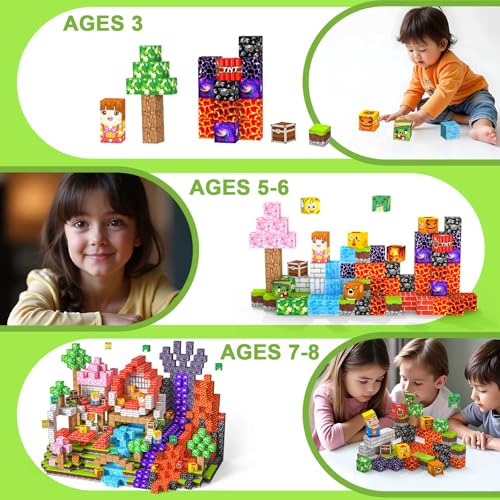Magnetic Blocks Construction Kids 100 Pieces 2CM 3+ Magnetics, Set Magnetic Blocks Tiles Construction, Montessori Toys for Kids 4 5 6 7 8 9 10 11 12 Birthday Gifts for Girls