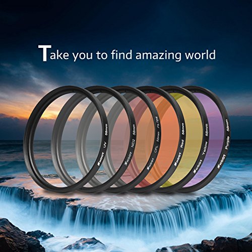 D&F 58mm Professional Photography Filter Kit Underwater Lens Filter Set for GoPro Hero 5, Hero 6 housing case with 6 Colors Red, Purple,Gray,Transparent, black, yellow