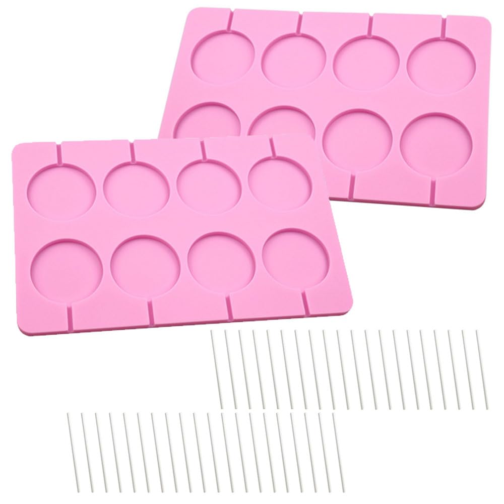 XUELIYUN Silicone Lollipop Mold - 8 Cavity Round Mould with 40 Sticks for Making Chocolate, Candy, Ice Cube Party