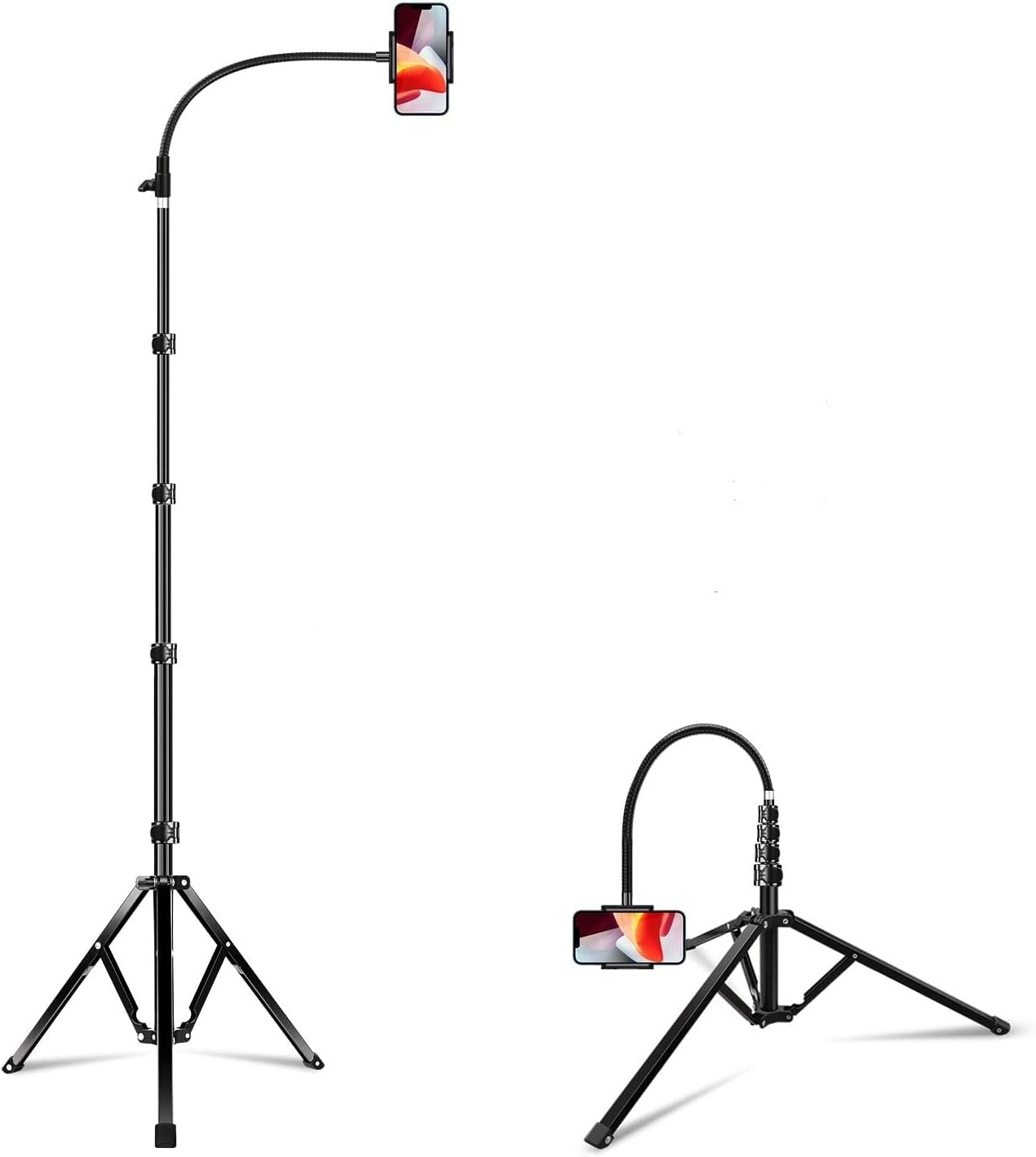 Elitehood 203cm Tall Heavy Duty Metal Tripod Stand for Filming, Gooseneck Overhead Tripod with 360°Rotation Phone Holder for iPhone Pro Max