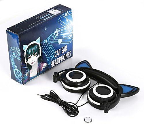 Foldable Flashing Glowing cat ear headphones Gaming Headset Earphone with LED light For PC Mobile Phone (Black)