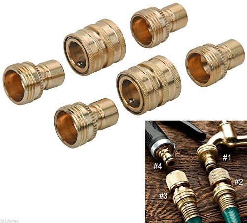 6 Piece PC Brass Garden Hose Quick Coupler Set Quick Connect Disconnect Coupler