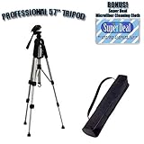 PROFESSIONAL 57 Inch Tripod with Carrying Case For The Sony Cybershot DSC-T50, DSC-T30, DSC-M2, DSC-M1, DSC-P200, DSC-P150, DSC-P100, DSC-V3, DSC-F88 Digital Cameras with Exclusive FREE Complimentary Super Deal Micro Fiber Lens Cleaning Cloth