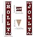 Christmas Banner Holly Jolly Banner Decorations Outdoor Indoor, Holly Jolly and Joy Porch Sign, Christmas Buffalo Check Banner for Home Wall Decorations