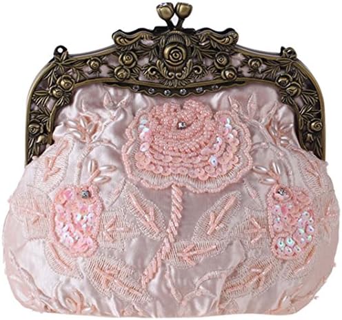 Bettyhome Women Retro Elegant Flower Embroidery Beads Sequins Evening Bag Party Handbags Wedding Clutches Purse (champagne)