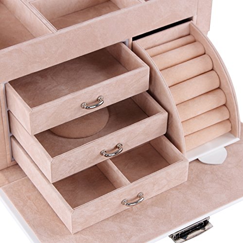 Songmics Schmuckkasten abschließbar mit Spiegel Schublade 25,5 x 18,5 x 17cm Weiss JBC07W -