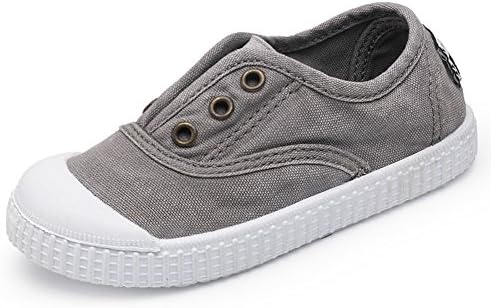 KaMiao Toddler Canvas Light Weight Slip-on Sneakers Flats For Walking KM167-Grey01-26