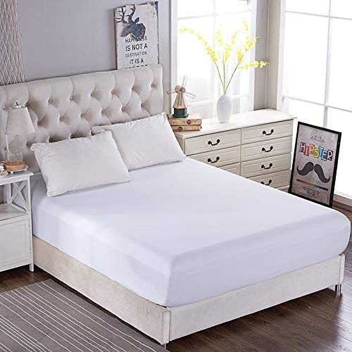 Fitted Bed Sheet Only【White】DOUBLE Mattress Cover Protector 600TC Premium Quality Microfiber Wrinkle & Stain Resistant Cover Bedding Set Ultra Soft Like Silk Satin Luxury,Breathable Zipper