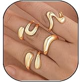 Hremhoo Chunky Gold Rings Set for Women Dainty Silver Stacking Knuckle Ring Chunky Round Dome Ring Set Minimalist Statement Irregular Gold Rings for Women Costume Jewelry Accessories