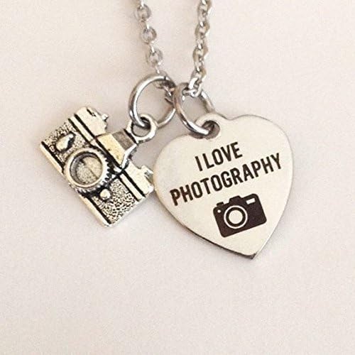 Photographer necklace - photography - I Love Photography - camera buff - petite stainless steel