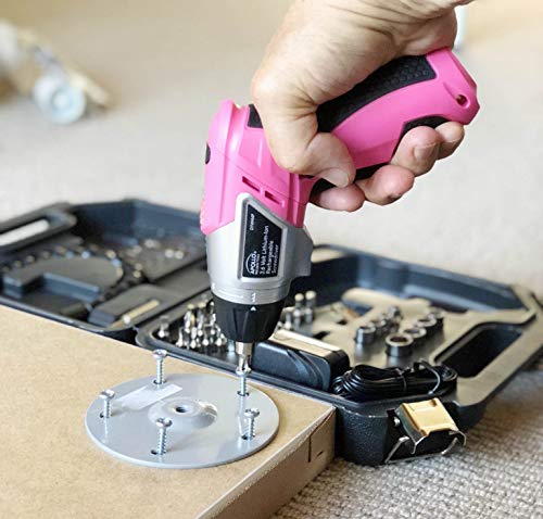 Apollo Tools DT4944P 3.6 volt Lithium-Ion Rechargeable Screwdriver with 45 pc Accessory Set Pink