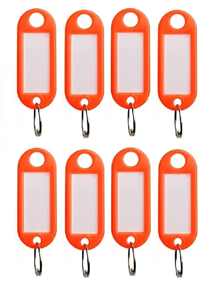 Merriway BH02744 (20 Pcs) Fluorescent Neon Orange Key Ring Luggage Tags with Labels - Pack of 20 Pieces