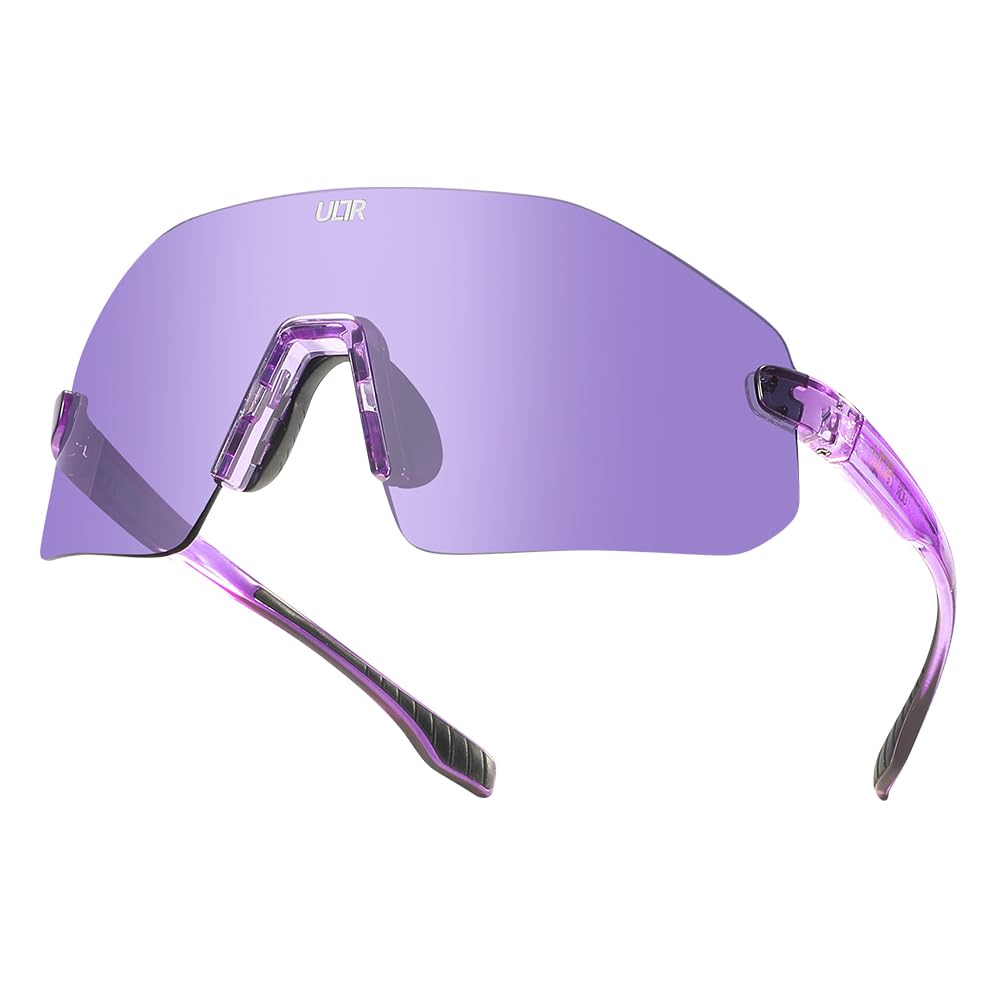 ULTR Sports Glasses Men – Lightweight Cycling Glasses Women – Comfortable Sports Sunglasses with Non-Slip Pads – Quick Glasses Road Bike Glasses, Jogging, Beach Volleyball & MTB (Clear Purple Glass))