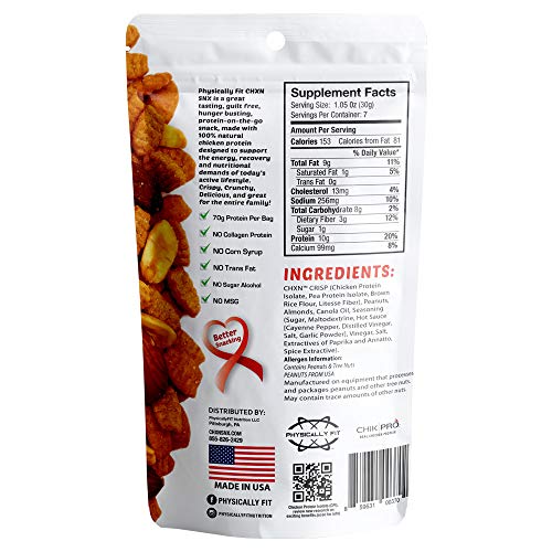 CHXN-SNX CRISPY PROTEIN BITES, SRIRACHA WITH PEANUTS AND ALMONDS, 7 SERVINGS, 70 GRAM OF PROTEIN PER BAG, 7.4 OUNCE