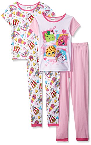 Shopkins Girls' Little Girls' Keep Shopping 4-Piece Cotton Pajama Set, Pink, 6