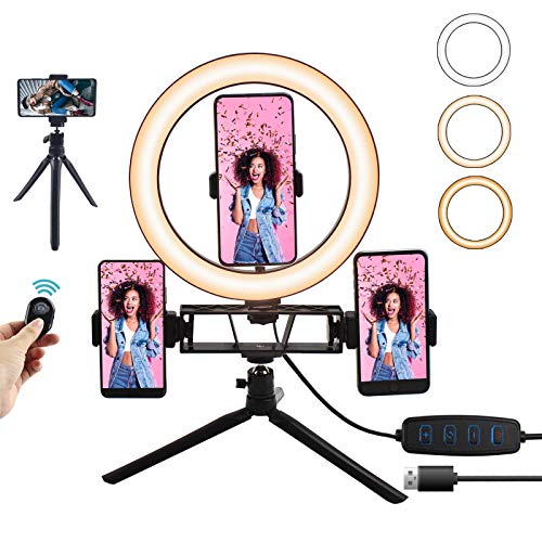 Polarpra Desktop Selfie Ring Light with Tripod and 3 in 1 Phone Holders, Portable 10\