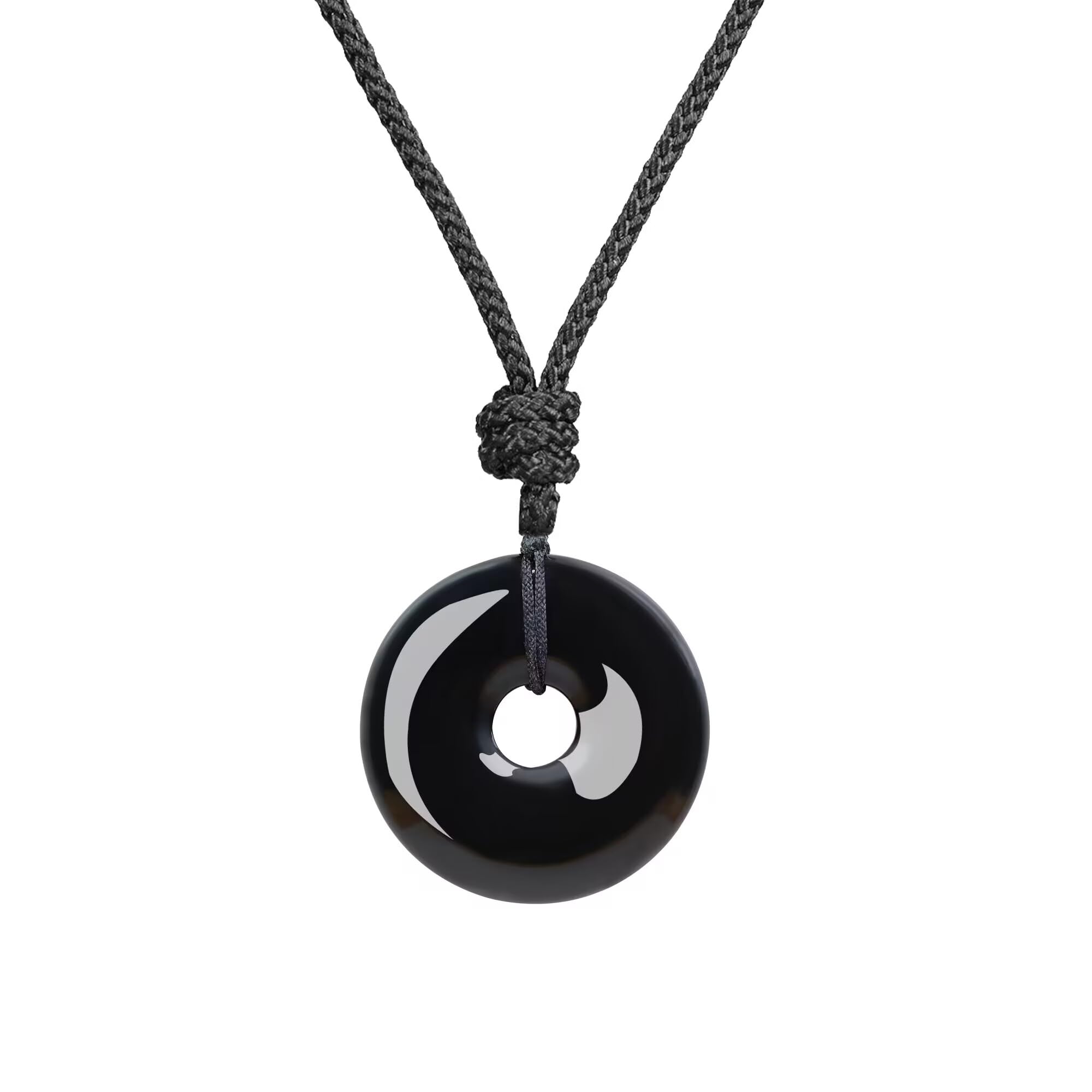 coai Adjustable Round Donut Black Obsidian Pendant Grounding Stone Protection Necklace — image 1