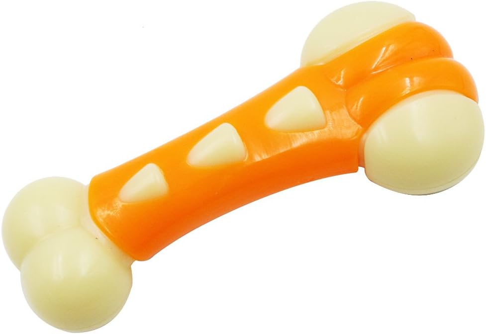 Found Me Pet bone shape chewing, Dog toy bite-resistant large dog puppy molar rod pup bone bone nylon pet toy (L - Orange)