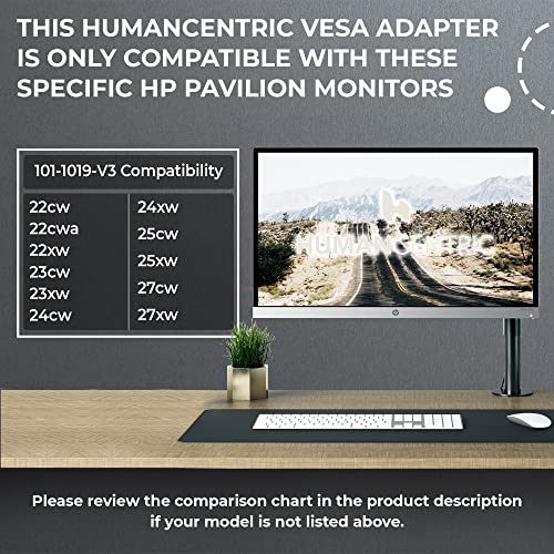 VESA Mount Adapter for HP Pavilion 27xw, 25xw, 24xw, 23xw, 22xw, 22cwa