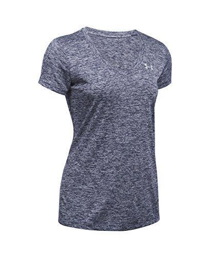 Under Armour Women's Tech Twist V-Neck,Midnight Navy /Metallic Silver, X-Small