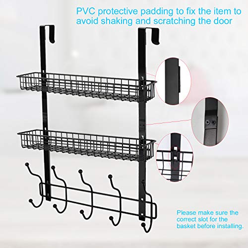 Coat Rack, MILIJIA Over The Door Hanger with Mesh Basket, Detachable Storage Shelf for Towels, Hats, Handbags, Coats (Black-2 Layer) - Thumbnail 2