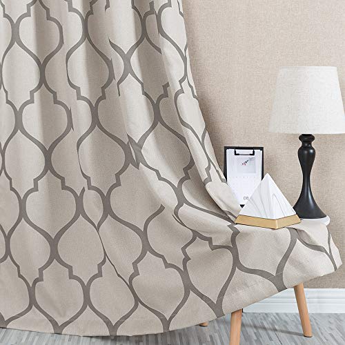 jinchan Linen Textured Curtains Moroccan Tile Printed Curtain Panels ...