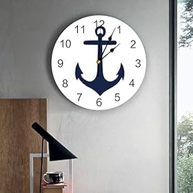 YESOF66 10 inch Round PVC Wall Clock, Silent Non-Ticking Battery Operated Clock, Nautical Navy Blue Anchor White… 51EvnRGRCZL