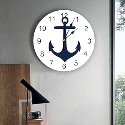 YESOF66 10 inch Round PVC Wall Clock, Silent Non-Ticking Battery Operated Clock, Nautical Navy Blue Anchor White… 51EvnRGRCZL