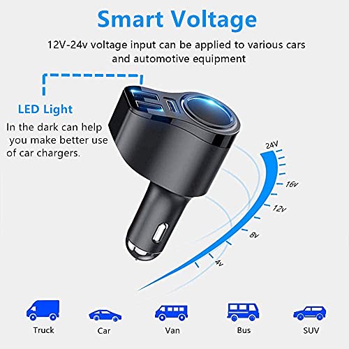 USB Car Cigarette Lighter Charger, PD3.0 Rapid Car Charger USB C Car Charger for iPhone 17/Air/16/15 Pro Max, iPad, Samsung Galaxy S25 S24, Huawei